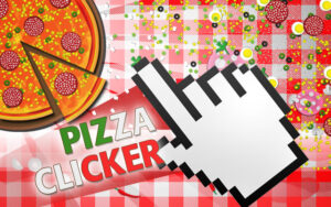 A player engaging with the Pizza Clicker game interface, showing pizzas and various upgrades.